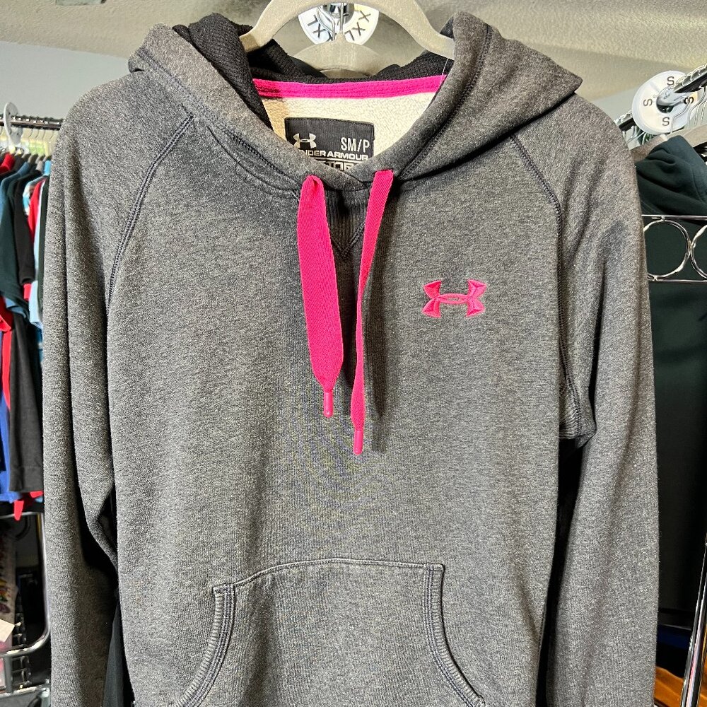 Under Armour STORM Grey Hoodie with Hot Pink Logo and Kangaroo Pocket